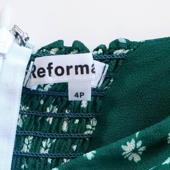 Reformation Green White Floral Bustier Long Sleeve Faux Wrap Mini Dress Size 4P - Picture 6 of 11